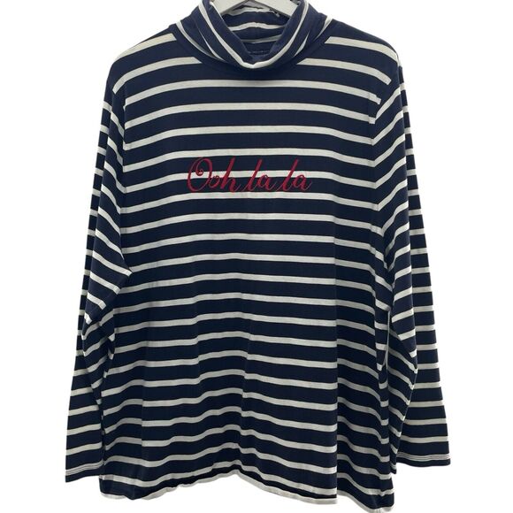Talbots Sweaters - Talbots Plus 3X Ooh La La Turtleneck Top Blue White Striped Long Sleeve French